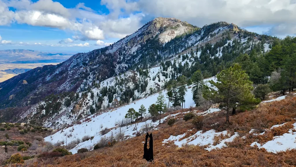 Massive snowy mountains on the Arizona Trail.