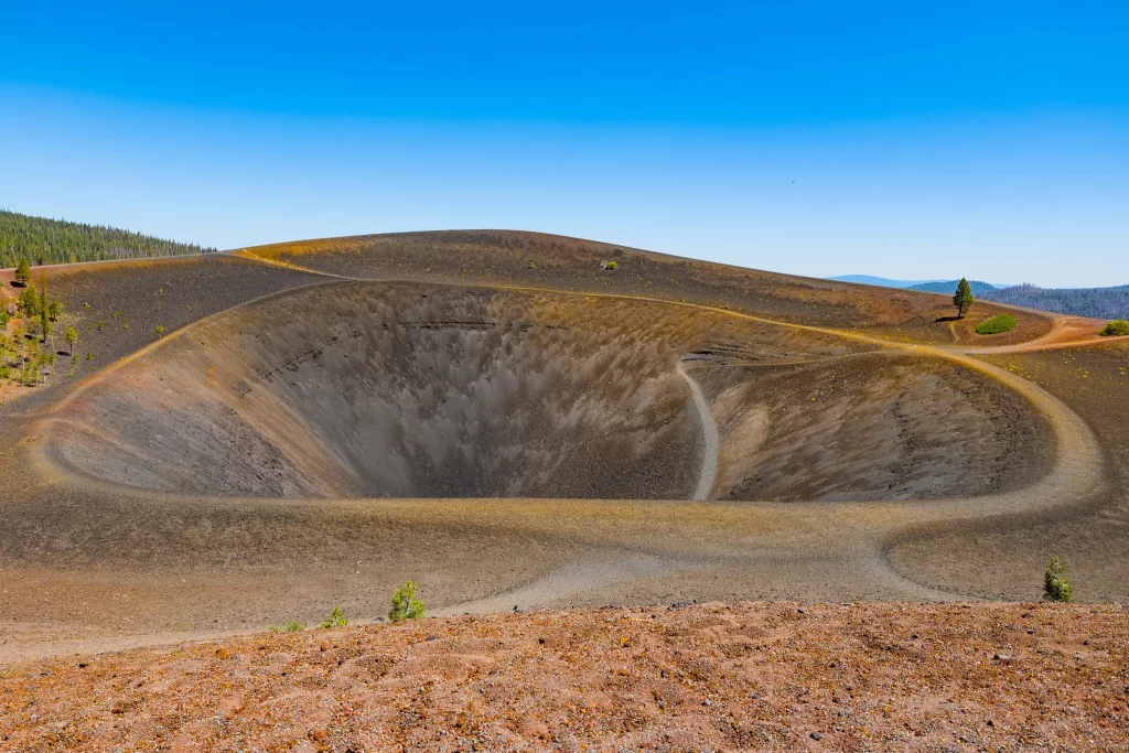 Many paths circle the top of the cinder cone.