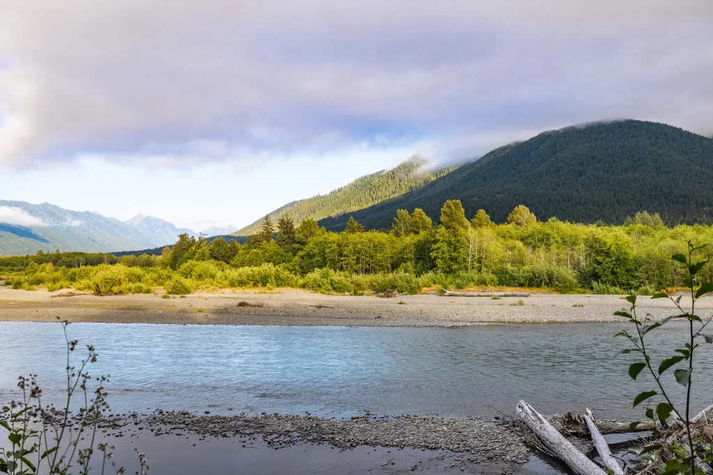 Clouds hover over the Hoh River.