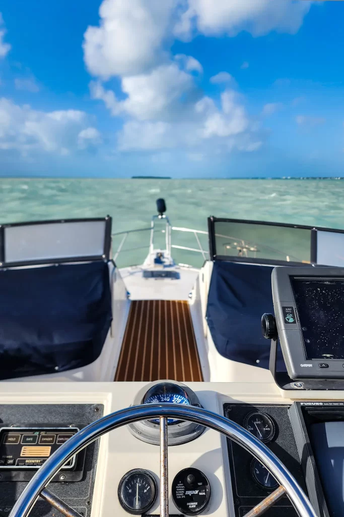 View from the helm of our motor yacht.