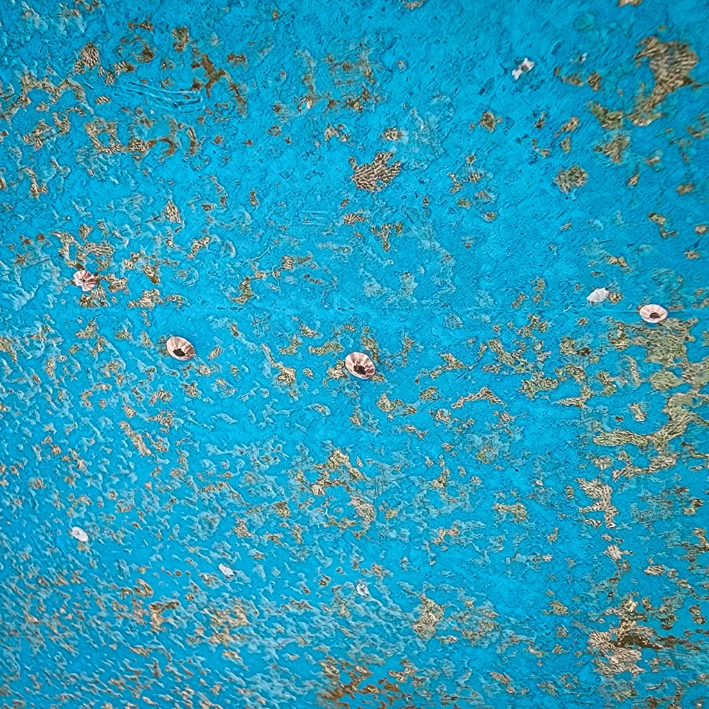 Small barnacles decorate the bottom paint of the yacht's hull.