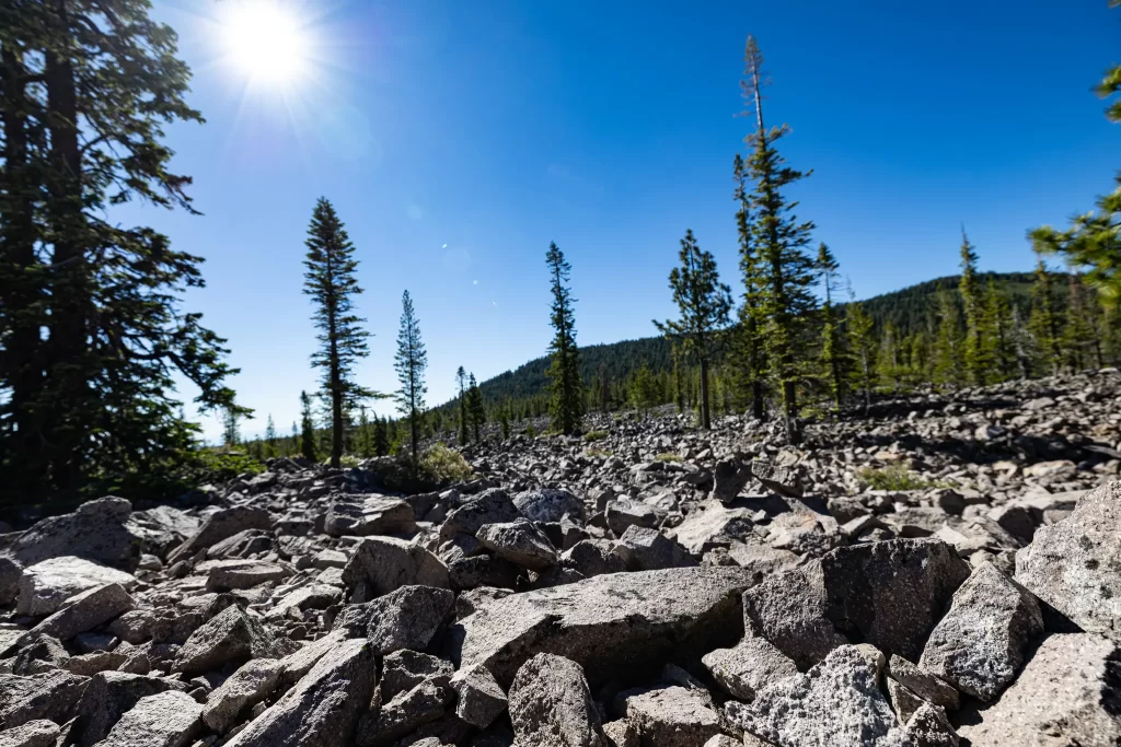 A close up of the Chaos Jumbles at Lassen Volcanic National Park.