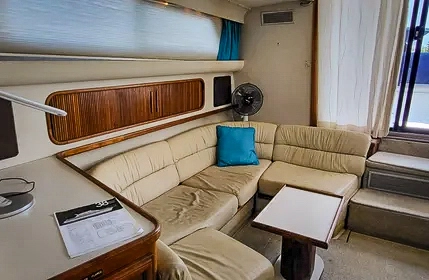 Starboard salon on the 1989 Carver Santego 3867 motor yacht.