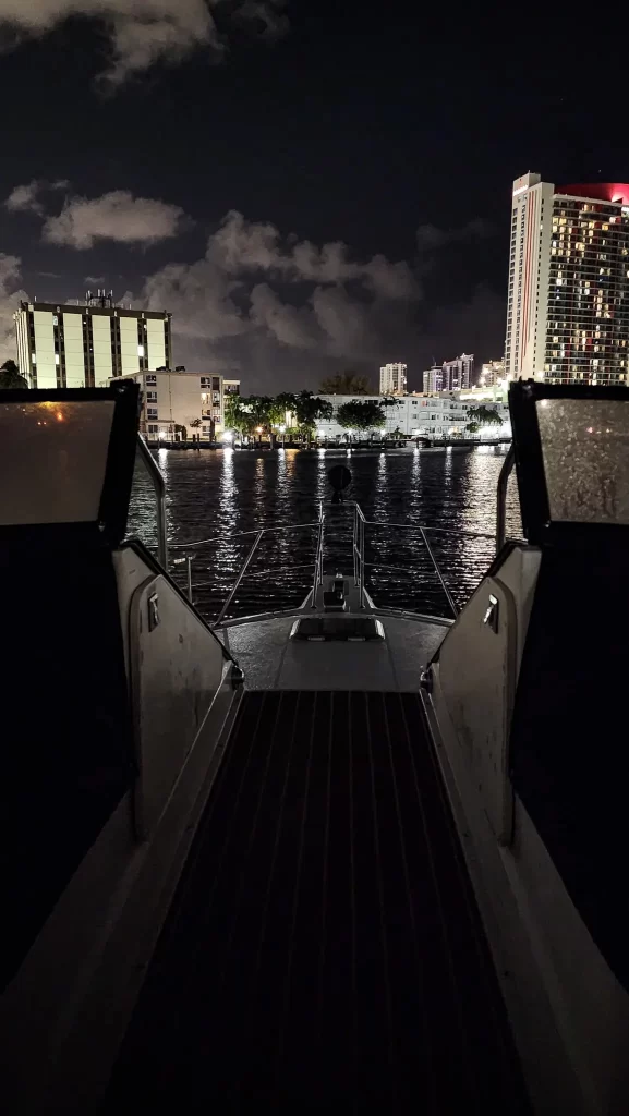 The Hallandale Beach skyline at night.