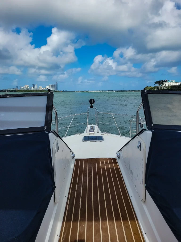 A view from the helm of the approaching Miami skyline.