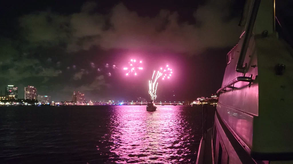 Pink fireworks on the ICW.