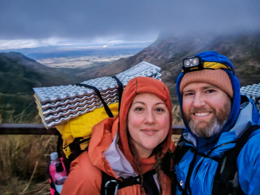 Tom and Elyse on the Arizona Trail in warm gear.